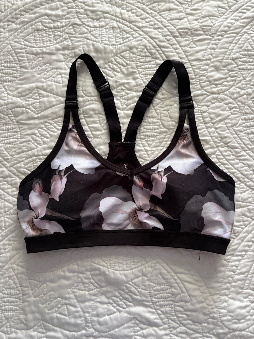 Kyodan Black Sports Bra with Pink Floral Print